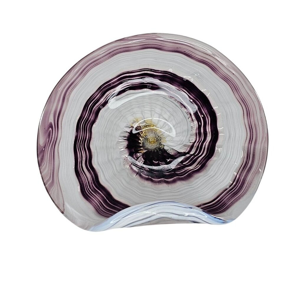 Signed P Cahill Art Glass Business Card Holder Sculpture Purple White Swirl FLAW